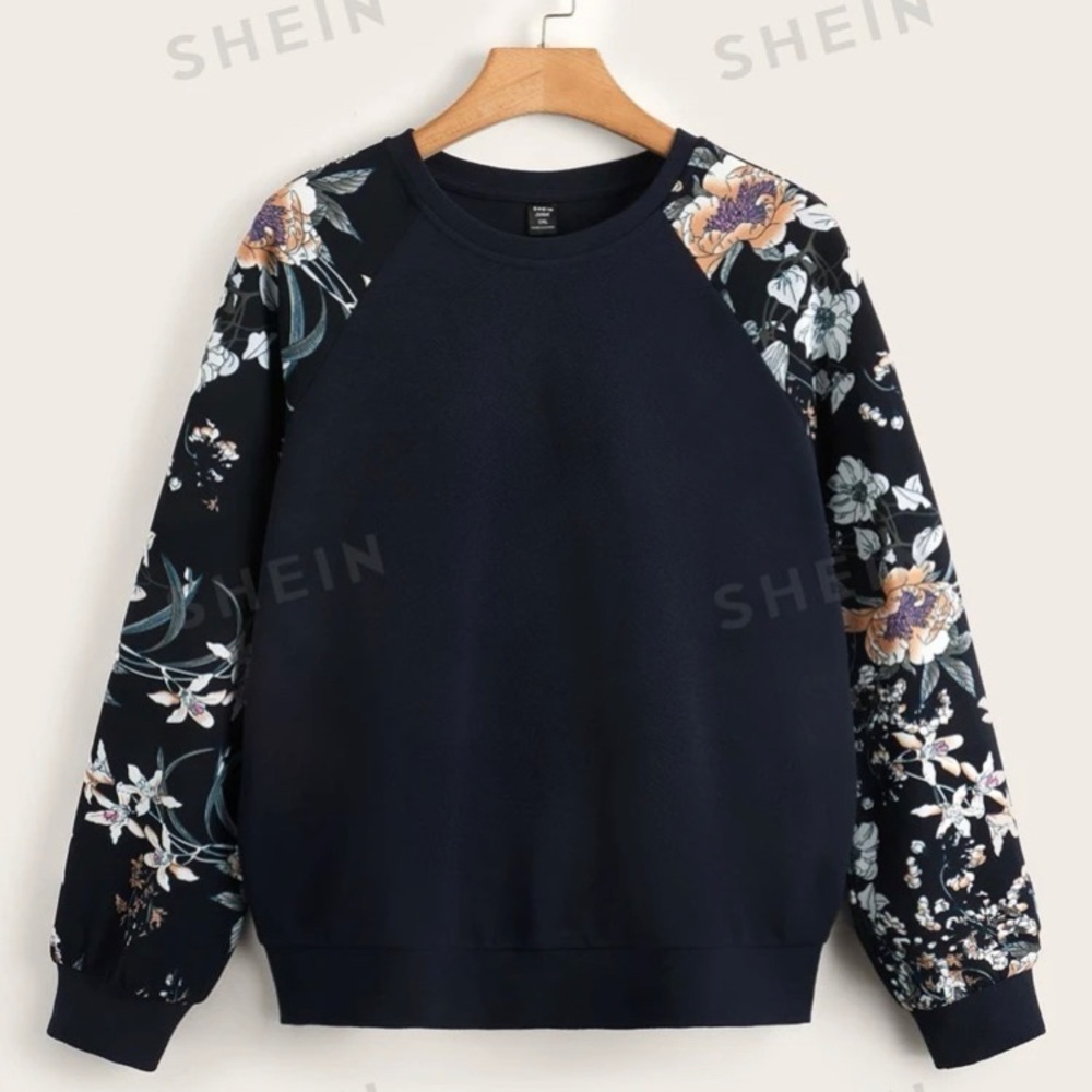 Navy Floral Crew Neck Sweatshirt